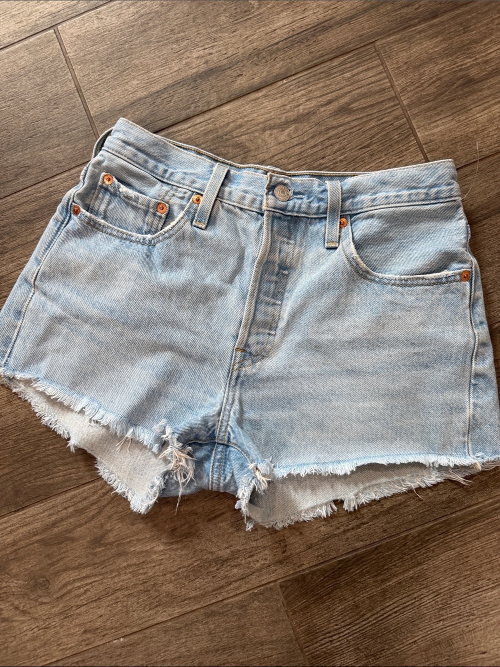 Levi's Light Blue Frayed Hem Denim Shorts
